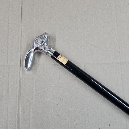 Bastón de madera decorativo elegante con mango de metal plateado, 93 cm de largo y 520 gramos de peso, con mango de goma antideslizante resistente, diseño de conejo antiguo