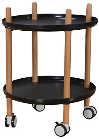 Storage Trolley Cart Serving Trolleys 2 Layer Tea Trolleys Wooden Bracket Polypropylene Tray 4 Universal Wheels with Locking Wheels for Kitchen Hotels Restaurants and Care Homes