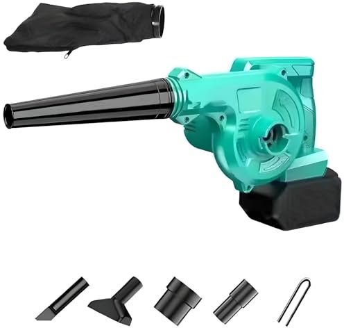 Soplador y aspirador de hojas 2 en 1, soplador de hojas inalámbrico con 2 baterías de 18000 Ah y 1 cargador, recolector de hojas de jardín con tubo y bolsa para polvo, para soplado de hojas para el