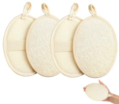 4 Pack Natural Loofah Sponge – Exfoliating Body Scrubber for Shower & Bath – Natural Luffa for Deep Cleansing – Gentle Skin Exfoliation for Men & Women