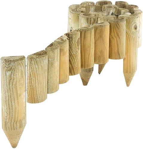 Spiked Border Roll 95cm Natural Finish Decorative Wooden Garden Edging Easy Fix Lawn Edging Log Roll Border Edging Pressure-Treated Timber Garden Bed Edging Weather-Resistant No Fixing Pegs Needed