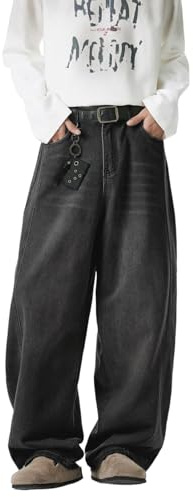Mens Baggy Jeans Wide Leg Y2k Denim Pants Skater Hip Hop Fashion Loose Fit Casual Trousers Streetwear Black