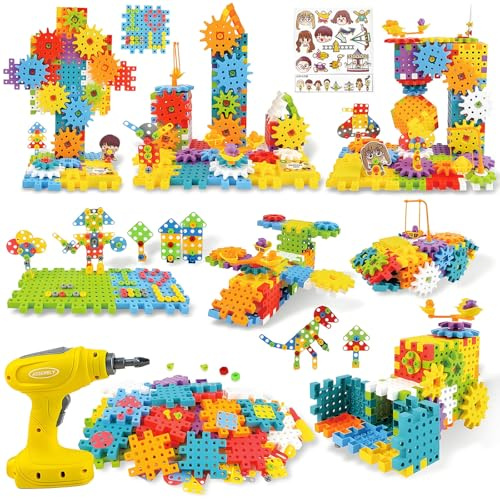 IIROMECI STEM Education Building Toys, 248 PCS Electric Gear Building Blocks Toys Set with Drill, Toddler Screw Toy, Kids Tool Set Construction Toy for Boys Girls Gifts Age 3+