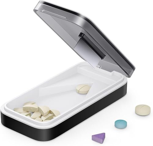 Tablettenteiler mit Abnehmbarer Silikonmatte, Tablettenteiler für alle Tabletten, Tablettenschneider mit Scharfer Klinge, Pillenteiler für kleine Pillen, Pillenschneider aus BPA-Freiem Material