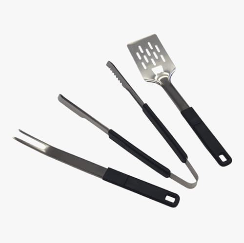 Set 3 Pezzi Utensili Attrezzi Barbecue BBQ Paletta Forchettone e Pinza in Acciaio Inox e Polipropilene Manici Antiscottatura Lunghezza 41cm Alta Qualità Linea Professionale