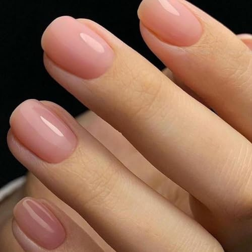 GLAMERMAID 24Pcs Extra Kurz Press-on-Nägel Nude Rosa Fake Nails Kurz Squoval Natural Rund Quadratisch Glänzend Gel Acryl Metal False Nail Kits für Frauen Wiederverwendbar Stick on Vollabdec