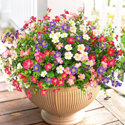 SOMYTING konstgjorda blommor utomhus, 12 buntar falska blommor konstgjorda växter utomhus UV-beständiga, falskt plastgrönska för trädgård veranda fönsterlåda hem bröllop bondgård dekor (12, flerfärgad