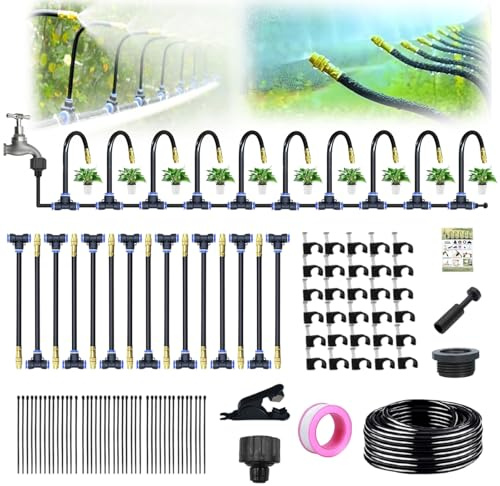 Système d'irrigation automatique de jardin - Kit d'arrosage incurvé à 360° - Buse en cuivre réglable - Système d'irrigation goutte à goutte - Pour serre, jardin et pelouse (15 m)