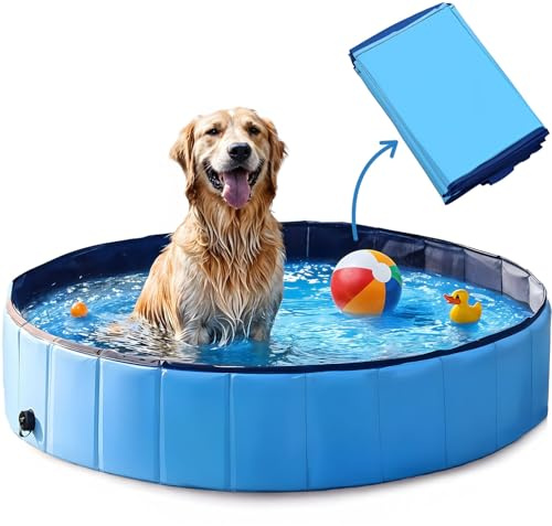 MERSJO Piscina per cani Dexter, 120 x 30 cm, pieghevole per cani e animali, capacità 310 l, fondo antiscivolo, blu