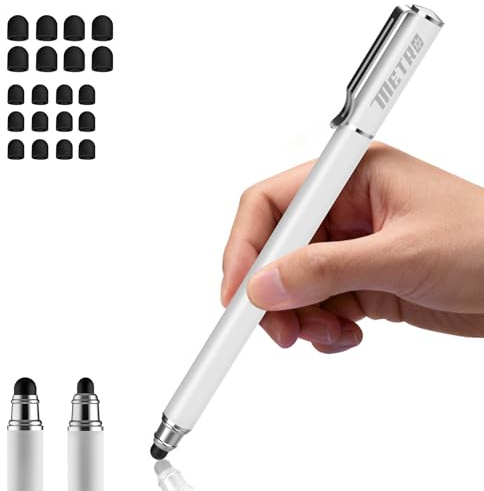 Styluslink 2 in 1 Tablet Stift mit Stiftclip, Handy Stifts für Alle Tablets, Switch mit 20 Gummispitzen, Eingabestifte/Handystifte zum Tippen für Jugendliche, Senioren Geeignet...(Weiß)