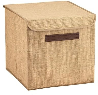 PRENDİ HOME Caja de almacenamiento plegable de 30 x 30 x 30 cm, colorida caja de juguetes de yute con tapa para habitación infantil y uso versátil, caja de tela abierta para juguetes, ropa y más (KK03