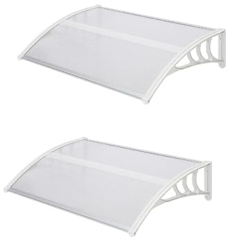 CROWNSHOP 2PCS Door Canopy Waterproof Front Door Canopy 120x80x23cm Outdoor Awning Garden Canopies Rain Awning Suitable for Door Porch Outdoor Roof (White 2PCS)