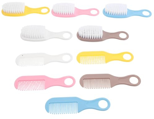 Veemoon 5sets Boy Girl Hair Brush and Comb Set Scalp Comb Newborn Brush Blue Pink Yellow White Brown for Shower and Grooming