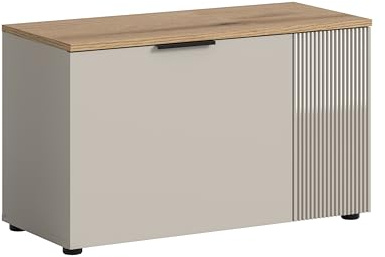 xonox.home – Sitzbank Slide 80x48x36 cm in Kaschmir Nachbildung und Evoke Oak matt – Moderne Garderobenbank mit Stauraum – kompakt, funktional & stilvoll für Flur oder Diele
