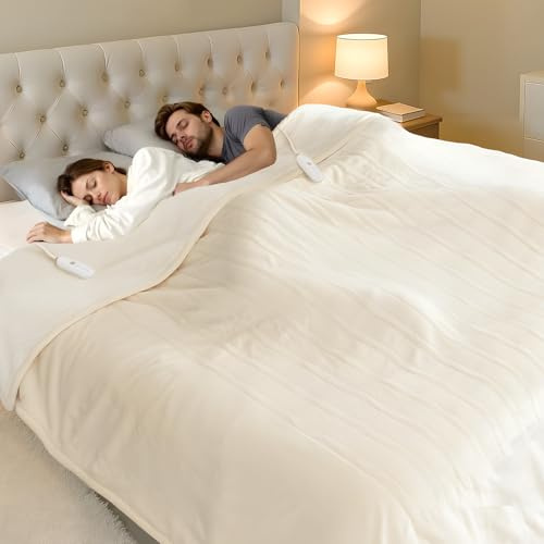 FVERWAG Electric Blanket Queen Size Dual Control - Washable Heated Blanket Queen with 5 Heat Settings, 10 Hrs Auto Off, ETL Certified, Flannel Sherpa Heating Blankets 84 x 90 White