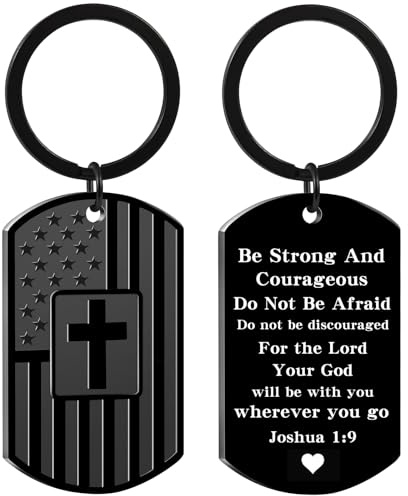 Keniot Christian Gifts for Men Boys, Bible Verse Dog Tag Cross Keychain for Birthday Christmas, First Communion Baptism Gifts (Joshua 1:9)