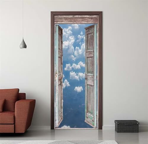 Türaufkleber 3D Türtapete Selbstklebend 90X200cm Türposter Folie für Türen Retro Tür Blauer Himmel Fototapete Türfolie Poster Tapete Wasserdichte Türbilder Tür Tattoo für Zuhause Dekor -DS1869