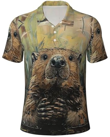 ZTPOWQA Bäver tryck pikétröjor kortärmad t-shirts andas golf arbete utomhusaktiviteter fritidskläder