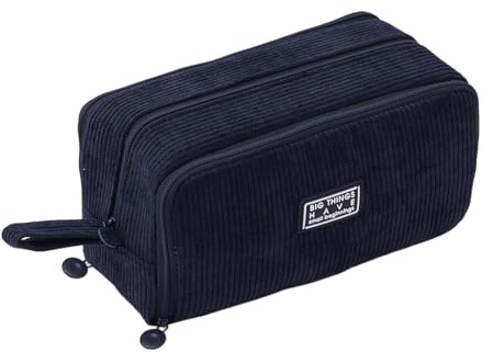 CHENGCKJ Federmäppchen aus Cord-Stoff Federtaschen Mäppchen mit 3 Fächer Schulmäppchen Pencil Case Unisex Stiftetasche Aesthetic Federmappe Große Kapazität für Schule Büro (Dunkelblau)