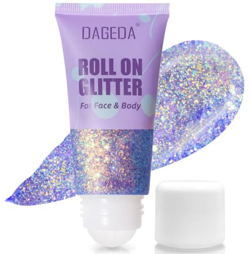 Prreal 50ml Roll-on Body Glitter, Holographic Face Glitter Gel for Eye Hair | Mermaid Sequins Festival Accessories, Chameleon Color Body Shimmer Glitters Face Paint Makeup Rave Outfits, Mermaid