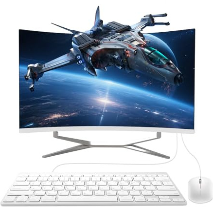 ALNERUZL Computadora de escritorio todo en uno, monitor de pantalla curva FHD de 27 pulgadas I3-8100T de cuatro núcleos, 16 GB de RAM 512 GB SSD, teclado y mouse Bluetooth WiFi para el hogar, negocios