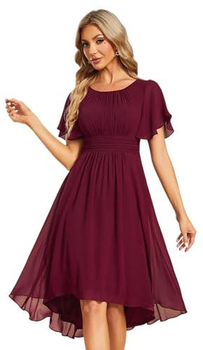 Ever-Pretty Robe de Cocktail Soirée Femme Col Rond Manches Courtes Mousseline EG02053