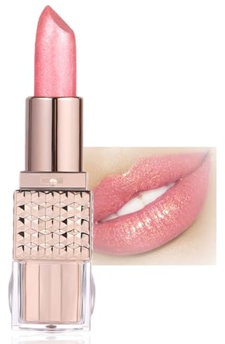 Pink Lipstick | Shimmers Lipstick Pearl, Glitter Metallic Bright Pink Lip Balm for Women | Silky Smooth Full-Coverage Lipsticks | Long-lasting Pearlescent Light Tinted for Women
