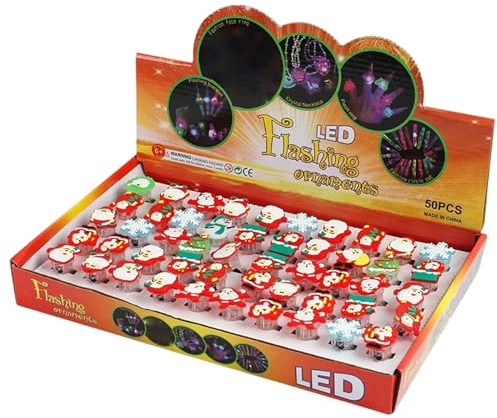Xoeryoy Anneau Flash coloré 50 pièces, anneaux lumineux de noël qui brillent dans la nuit, lumières de doigt, cadeaux fête noël pour enfants et adultes