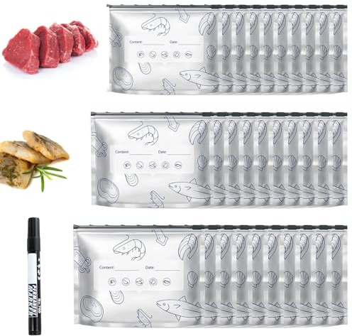 41Pcs Foil Bags, Freezer Bags, Foil Sealable Storage Bags with Foil Bags and Foil Freezer Bags for Meal Prep (With Pen)