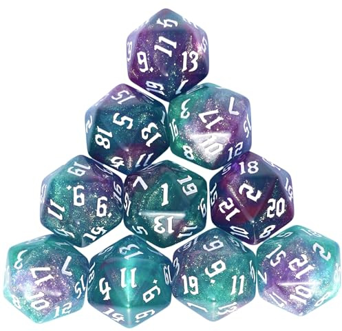 Dzxin Dadi D&D, 10 Pezzi Dadi Poliedrici Dadi 20 Facce, 20mm Dadi da Gioco per Giochi di Ruolo MTG DND da Tavolo (Verde+Viola)
