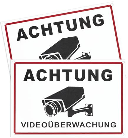 “Achtung Videoüberwachung Schild, 2er Set 30x20cm Warnschild, für Innen & Außen, wetterfest, selbstklebend und mit Bohrungen (4x 4mm) für Haus, Gewerbe & Parkplatz