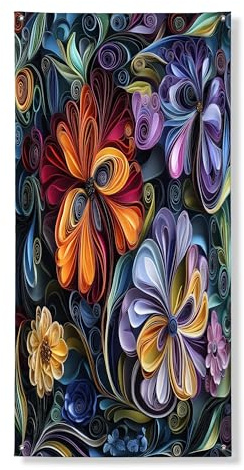 Cubierta de puerta exterior de flores de pensamiento de primavera de 36 x 72 pulgadas, patrón floral de papel filigrana, decoración de entrada, decoración divertida de flores silvestres para porche