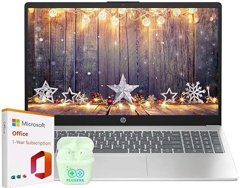 HP 15.6 Business Laptop with Microsoft Office 365 with Copliot AI, 32GB RAM 128GB SSD, Quad-Cores Intel Processor, Windows 11, PLUSERA Earphones, Natural Silver