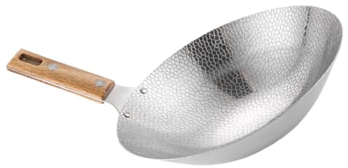 LABRIMP Wok in Acciaio Inossidabile Manico in Legno Resistente all'Usura Padella Professionale per Cucina da Ristorante Facile da Pulire Multifunzione