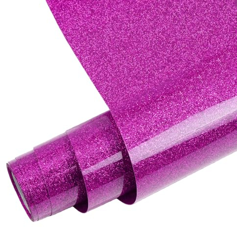 FORBELL Glitter plotterfolie textil, 30,5 cm x 1,5 m överföringsfolie textil för gör-det-själv-t-shirts, kläder och textilier (glitter pinklila)