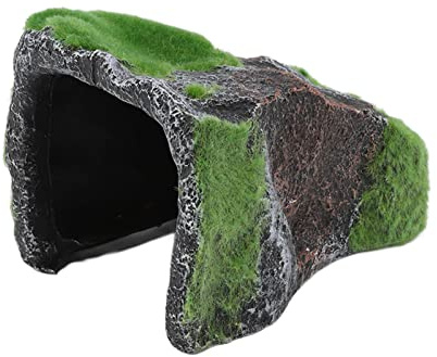 Omquot Reptil Gömställe Grotta Harts Basking Plattform för Sköldpaddor, Vattenlevande Djur Akvarium Inredning för Gecko, Spindlar, Sköldpadds Grotta med Gömma Hål för Reptiler
