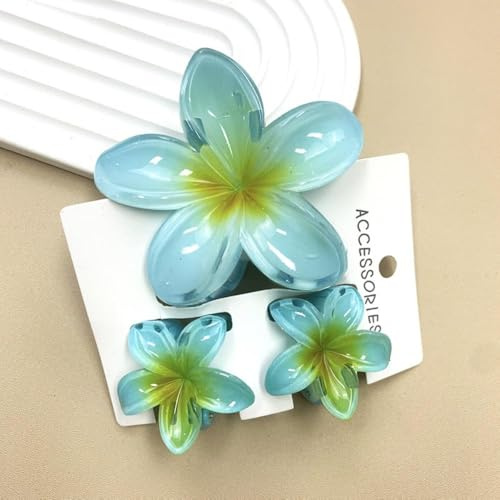 3 Piezas Pinzas de Flores Hawaianas, Pinza Pelo Flor Hawaiana, Accesorios Pelo Mujer Antideslizantes, Sujeción Fuerte, Para Cabello Grueso Y Fino, Azul