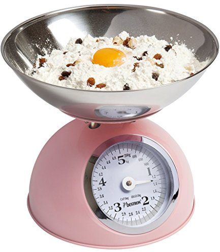 Bestron Balance de cuisine analogique avec plateau de pesée amovible, Design rétro, Sweet Dreams, Capacité de charge : 5 kg, Rose