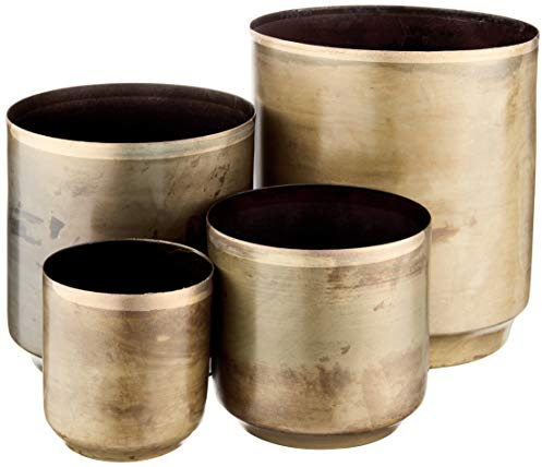 KALALOU NDE1090 Set of Aged Finish Metal Flower Pots, One Size, Brass