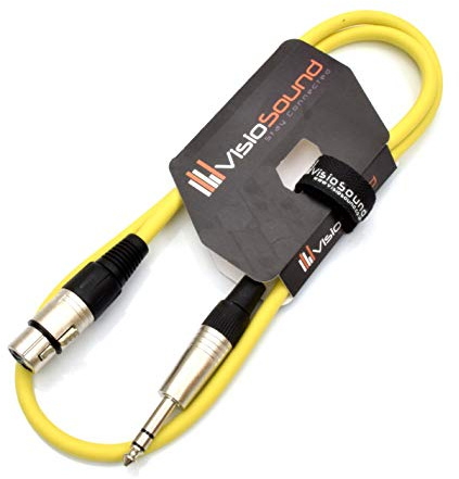 Female XLR to 6.35mm Stereo TRS Jack Lead Audio Cable (Yellow, 1m) | Noiseless OFC Balanced Signal, Audio, Patch Cable / 10 Colours