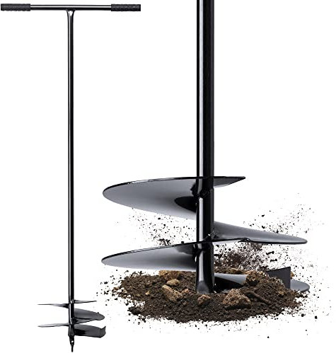 KADAX Trivella Manuale con Manico Antiscivolo per Installazione di Recinzioni e Pali, Trivella a Mano in Metallo per Trapano da Terreno (250 mm)