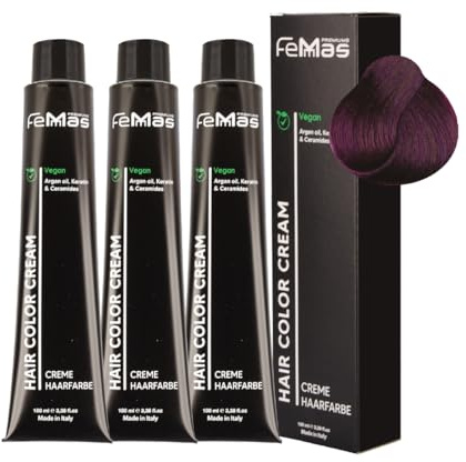 FemMas Hårfärg 3 x mörkblond violett intensiv 6,22 I grädde hårfärg med arganolja, keratin och ceramider I permanent hårfärg eller nyans för strålande färgresultat I 100 ml