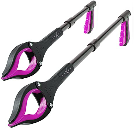 Grabber Reacher Tool - 2 Pack - Latest Version Long 19/32 Inch Foldable Pick Up Stick - Strong Grip Magnetic Tip Lightweight Trash Picker Claw Reacher Grabber Tool for Elderly Reaching, Luxet (Pink)