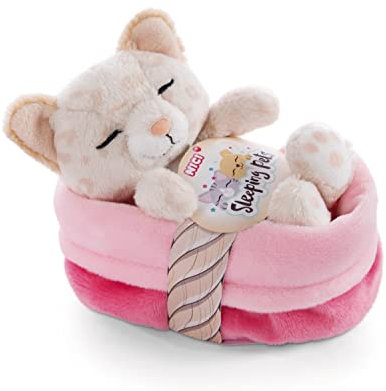 NICI Kuscheltier Katze im Körbchen 12 cm – Sleeping Pets Plüschtier Katze mit Leopardenmuster für Mädchen, Jungen & Babys – Stofftier Katze zum Kuscheln, Spielen & Schlafen – Gemütliches Schmusetier