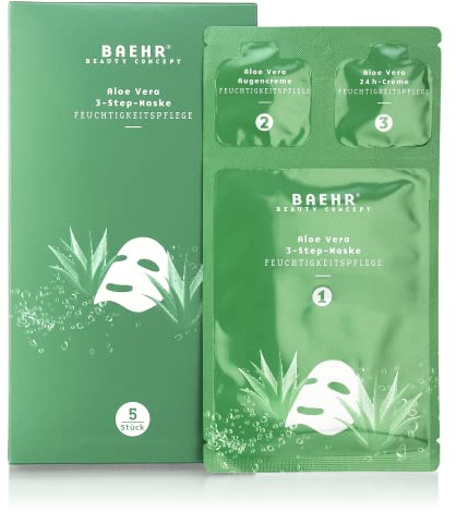 Baehr Beauty Concept Aloe Vera 3-Step-Maske 5 Stk | Vliesmaske, Augencreme und 24h-Creme in einem