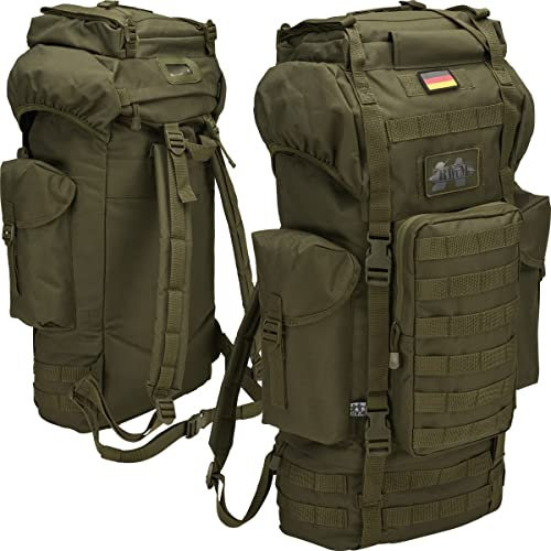 BWuM Bundeswehr Kampfrucksack Molle 65L + Patch & Flagge, Farbe:Oliv