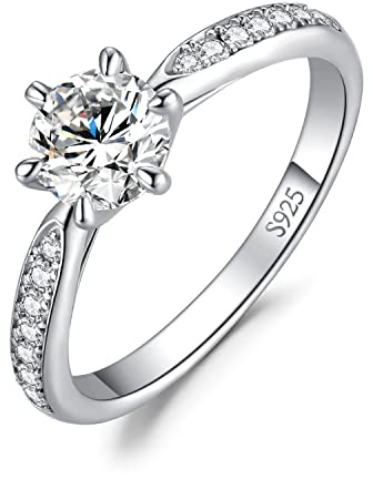 JewelryPalace 0.5ct Classico Anello Solitario Donna Argento 925 con Creato Moissanite, Diamante Simulato Anelli con Pietre Laterali, Semplice Fedine Fidanzamento in Argento Set Gioielli Donna 16