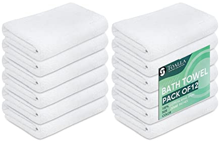 TOALLA White Bath Towels (Pack of 12 - 20x40 Inches - 100% Cotton - Economy - Lightweight - Quick Drying - Bulk Sets)