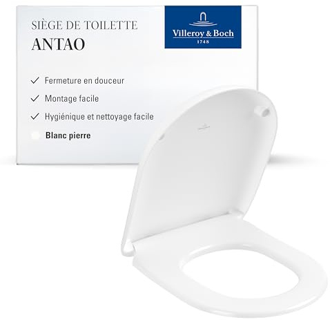 Villeroy & Boch Antao WC-Sitz, D-Form – Weiß (Stone White), matt | Mit Absenkautomatik, abnehmbar, aus bruchsicherem Duroplast, Original Ersatzteil, 8M67S1RW