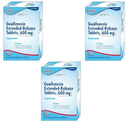Ohm Guaifenesin Chest Congestion and Mucus Relief Extended-Release Tablets 600 mg 12-Hour Expectorant Caplet Pack of 3